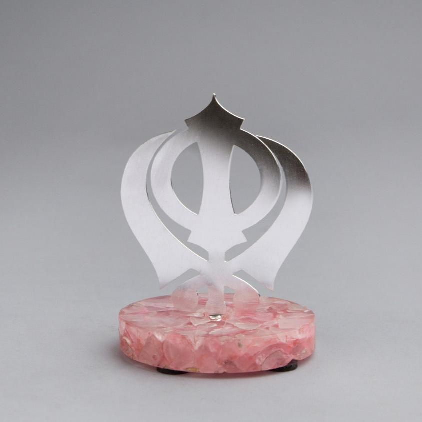Khanda cutwork on rose quartz base