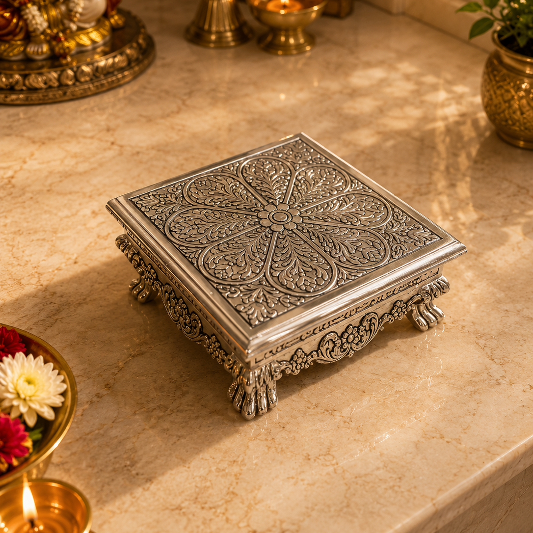 Silver Cladded Pooja Chownki