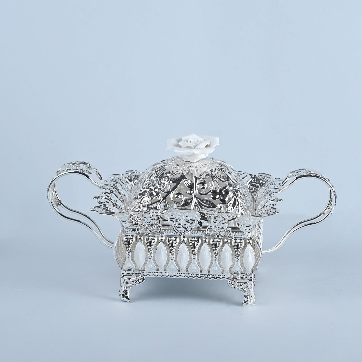 Floral Square Tray With Handles