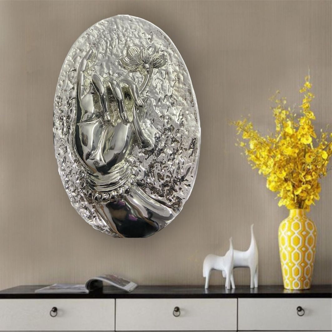 Hand holding flower - wall hanging