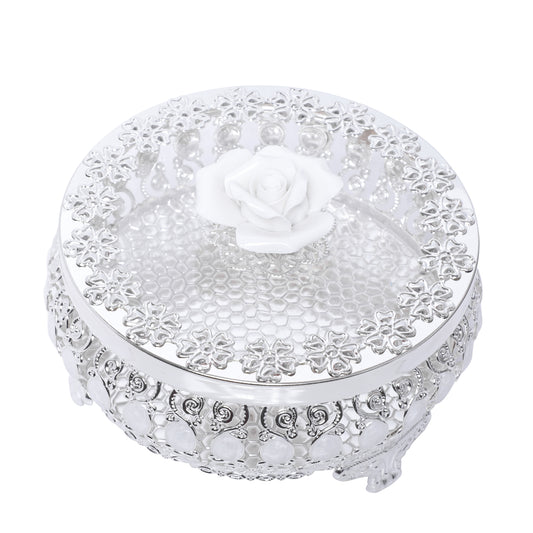 Flower Nob Round Box - White