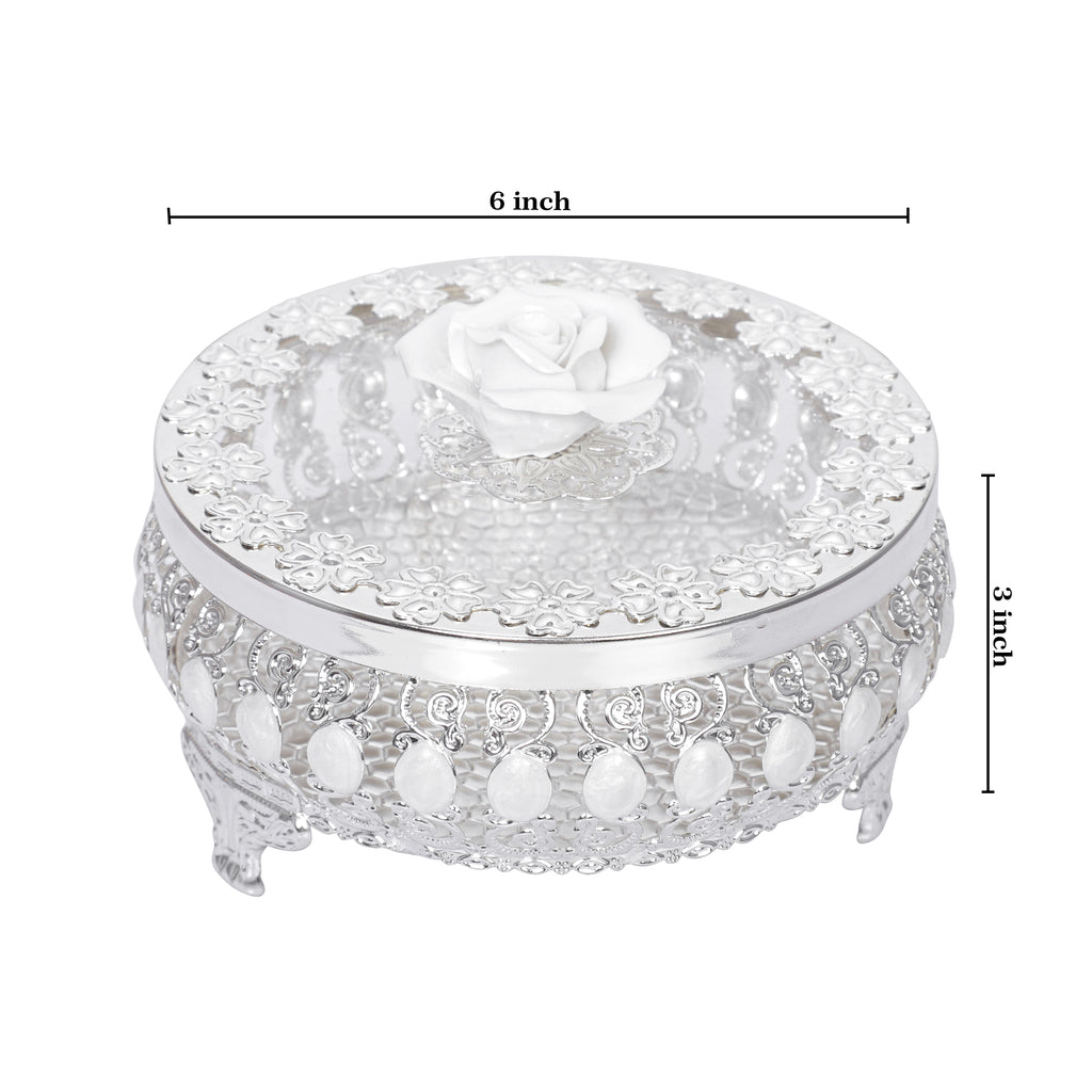 Flower Nob Round Box - White
