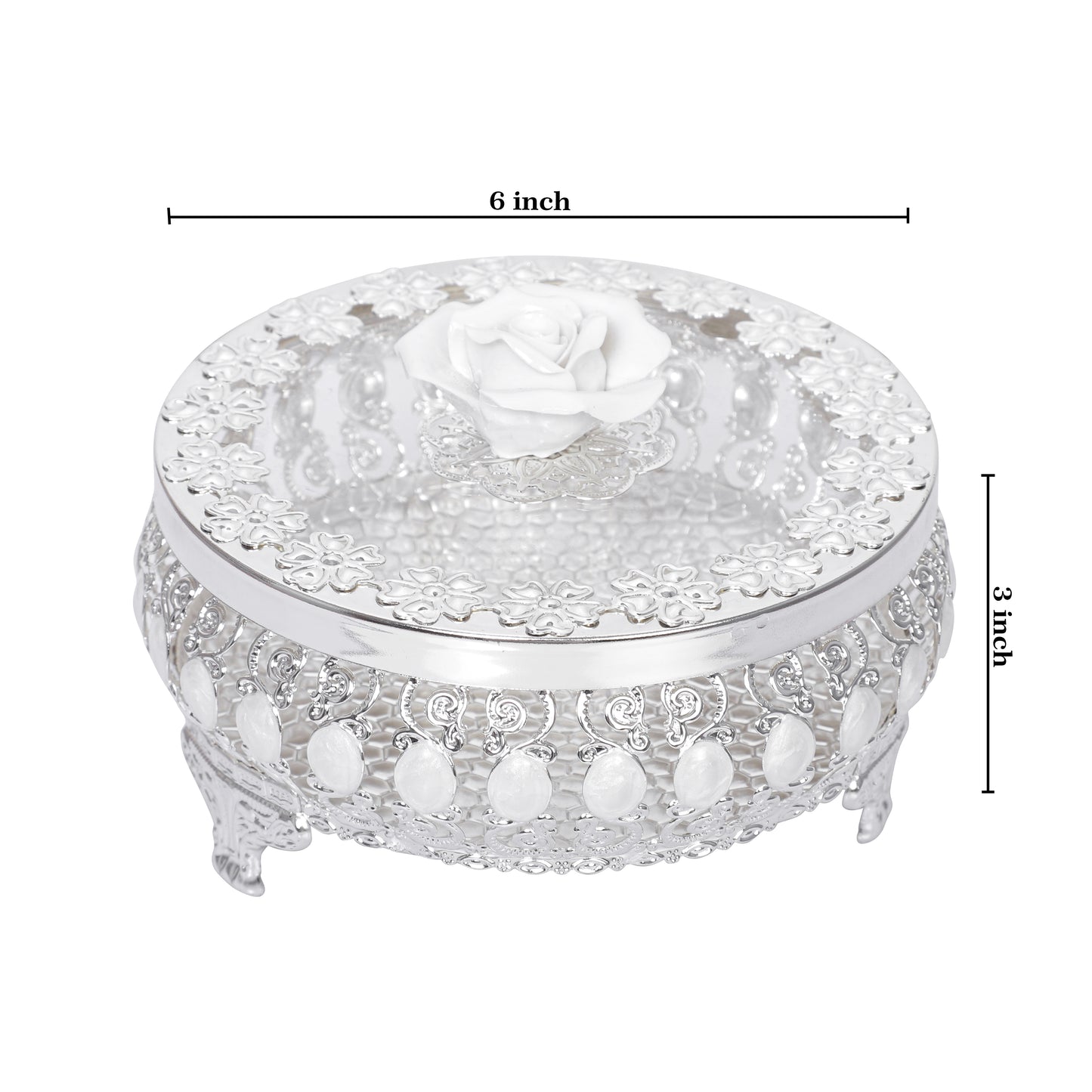 Flower Nob Round Box - White