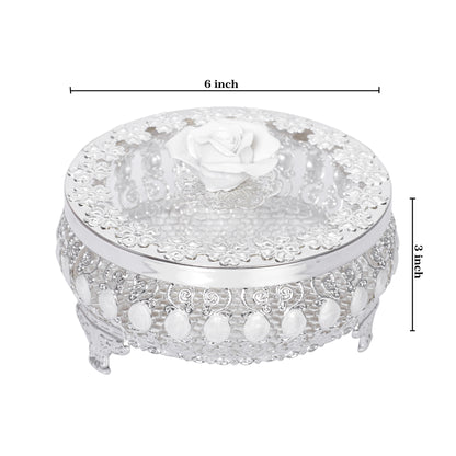 Flower Nob Round Box - White