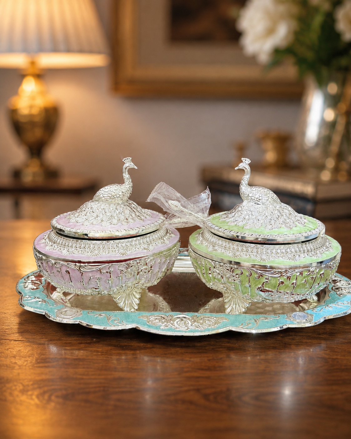 2 Peacock Candy Box with Tray