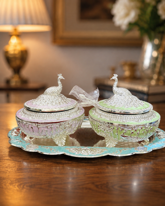 2 Peacock Candy Box with Tray