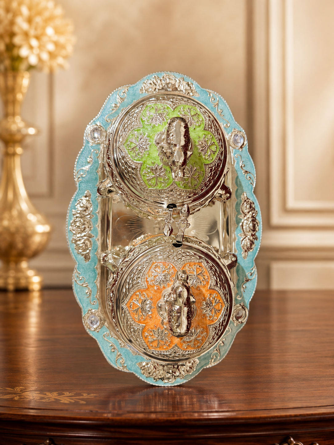 2 Round Elephant Boxes With Tray