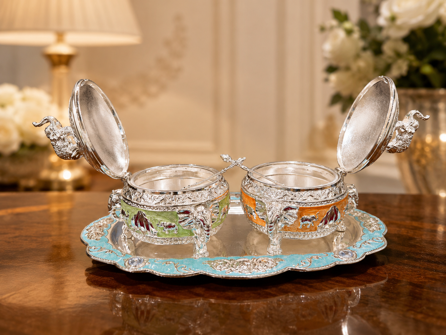 2 Round Elephant Boxes With Tray