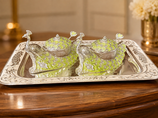 2 Peacock Boxes With Tray
