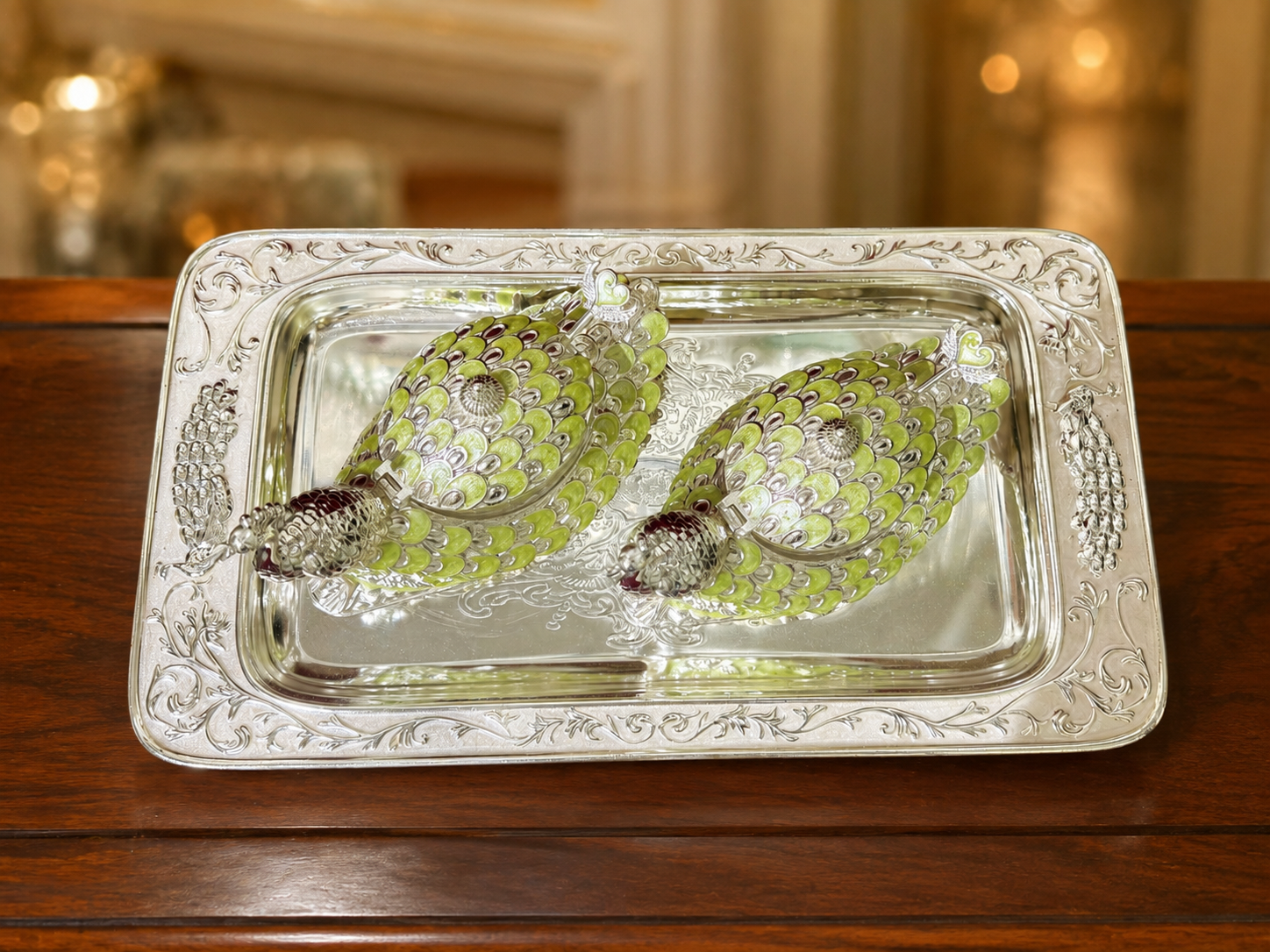 2 Peacock Boxes With Tray