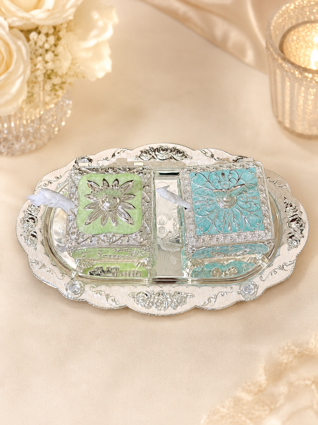 2 Square Candy Boxes With Tray