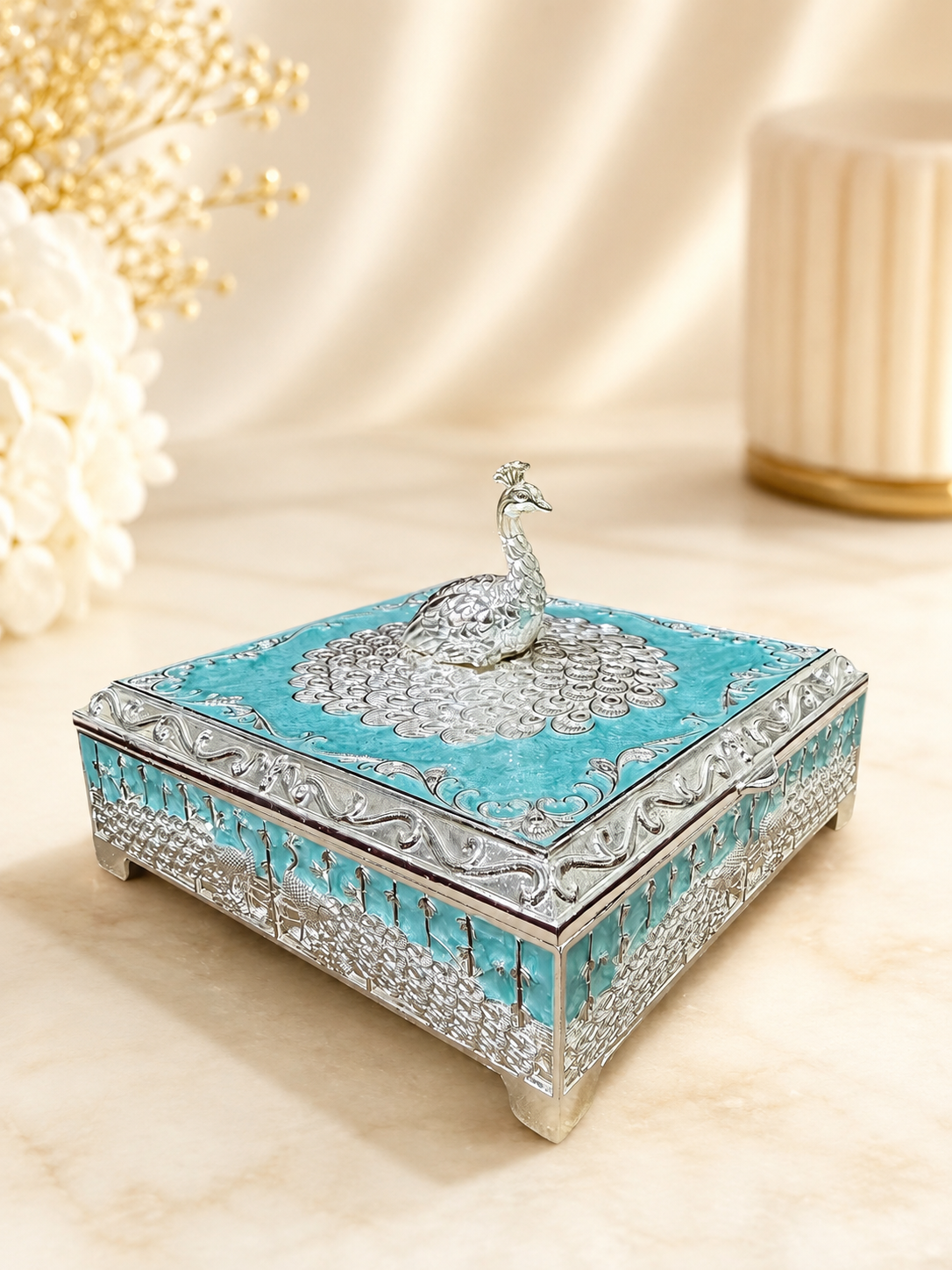 Blue Peacock Jewellery Box