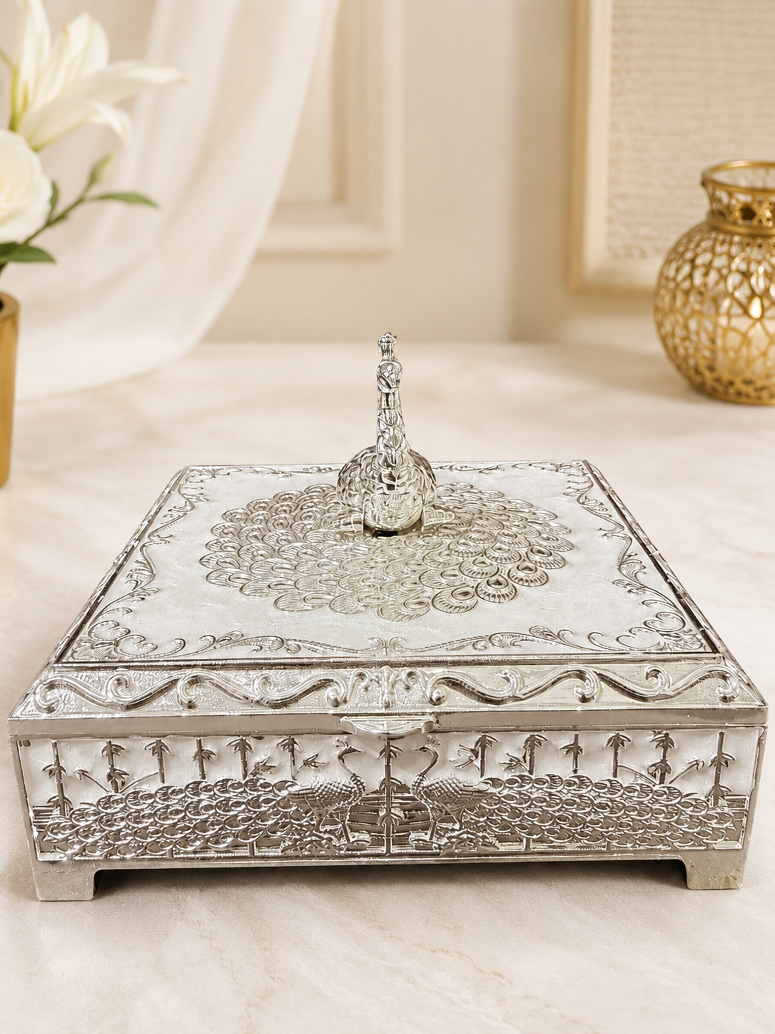 White Peacock Jewellery Box