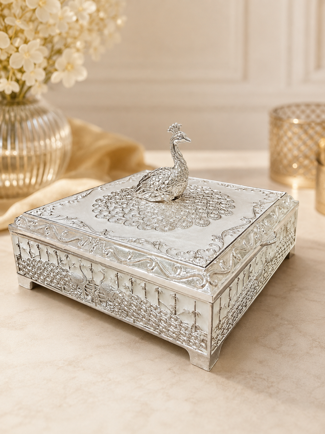 White Peacock Jewellery Box