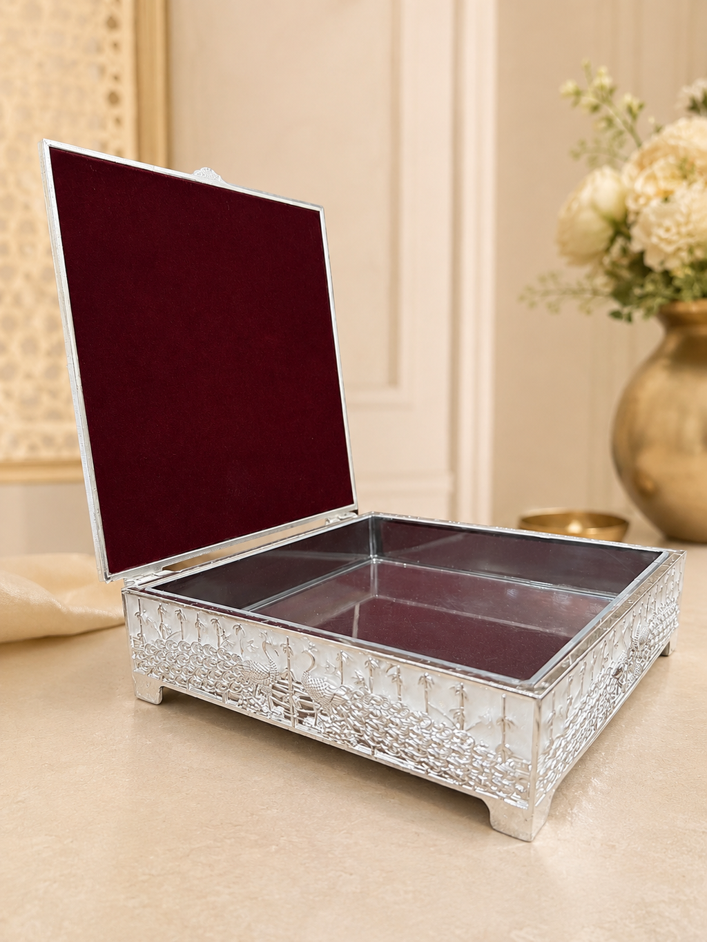 White Peacock Jewellery Box