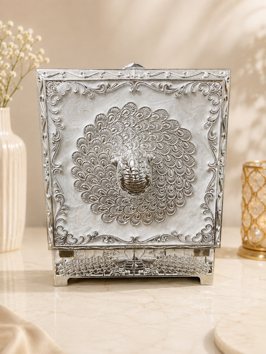 White Peacock Jewellery Box