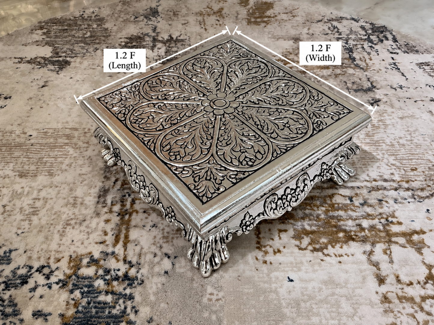 Silver Cladded Pooja Chowki Small