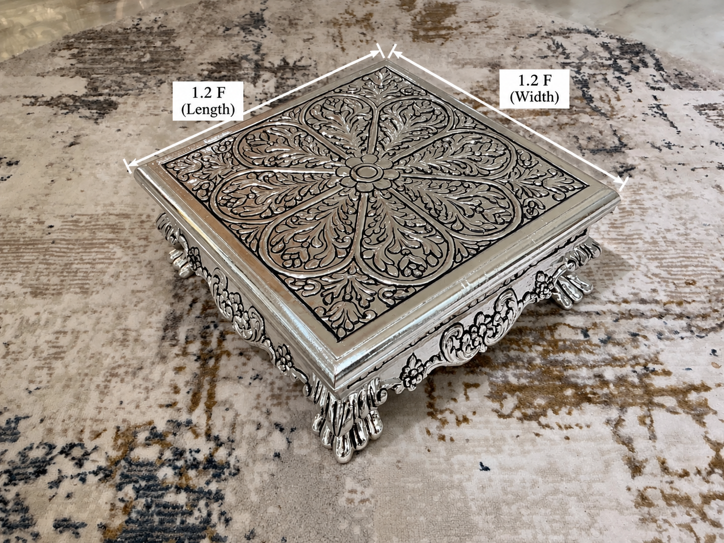 Silver Cladded Pooja Chowki Small