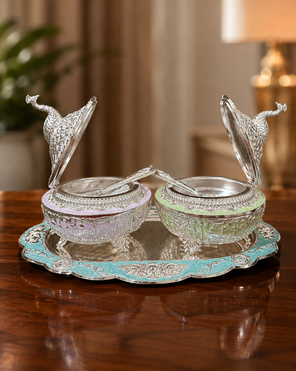 2 Peacock Candy Box with Tray