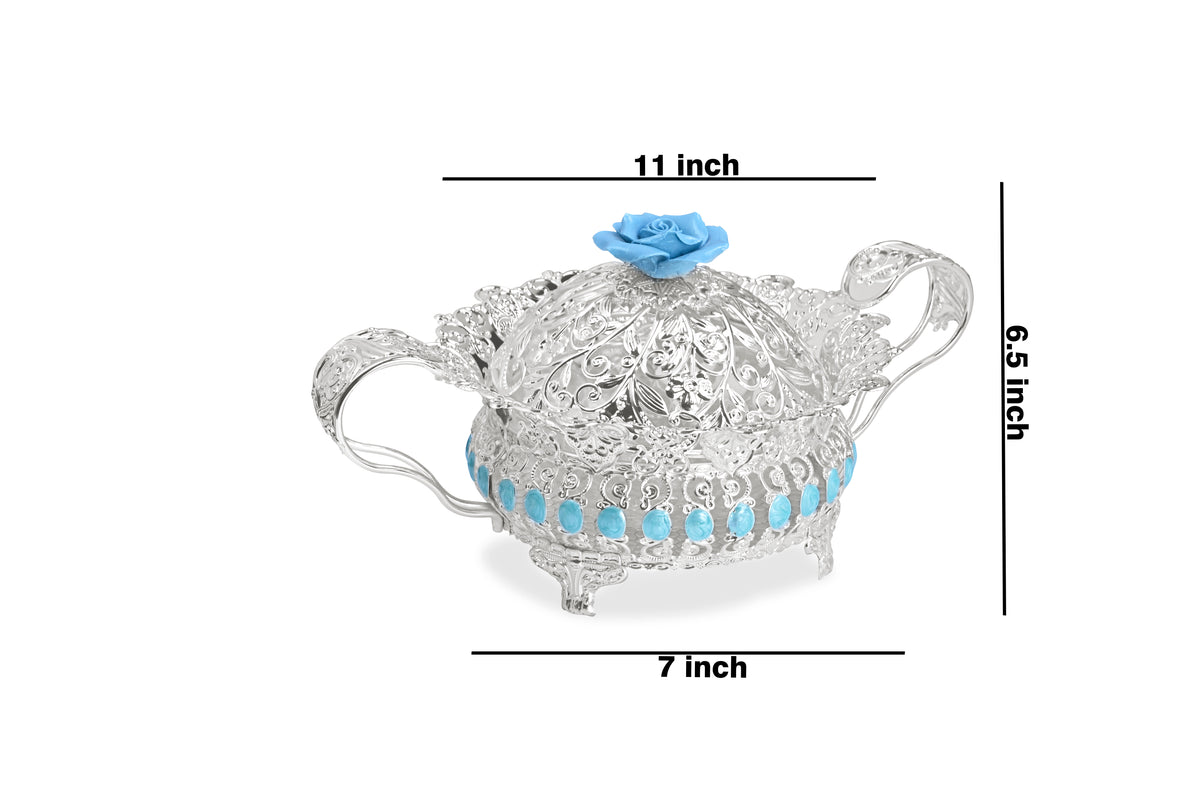 Floral Round Tray With Handle (blue)