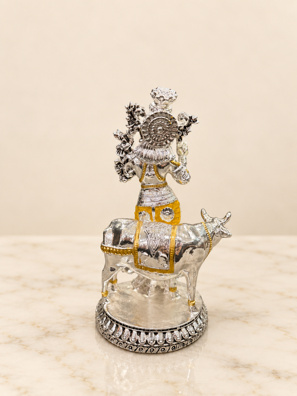 Silver Cladded Krishna Ji with Cow