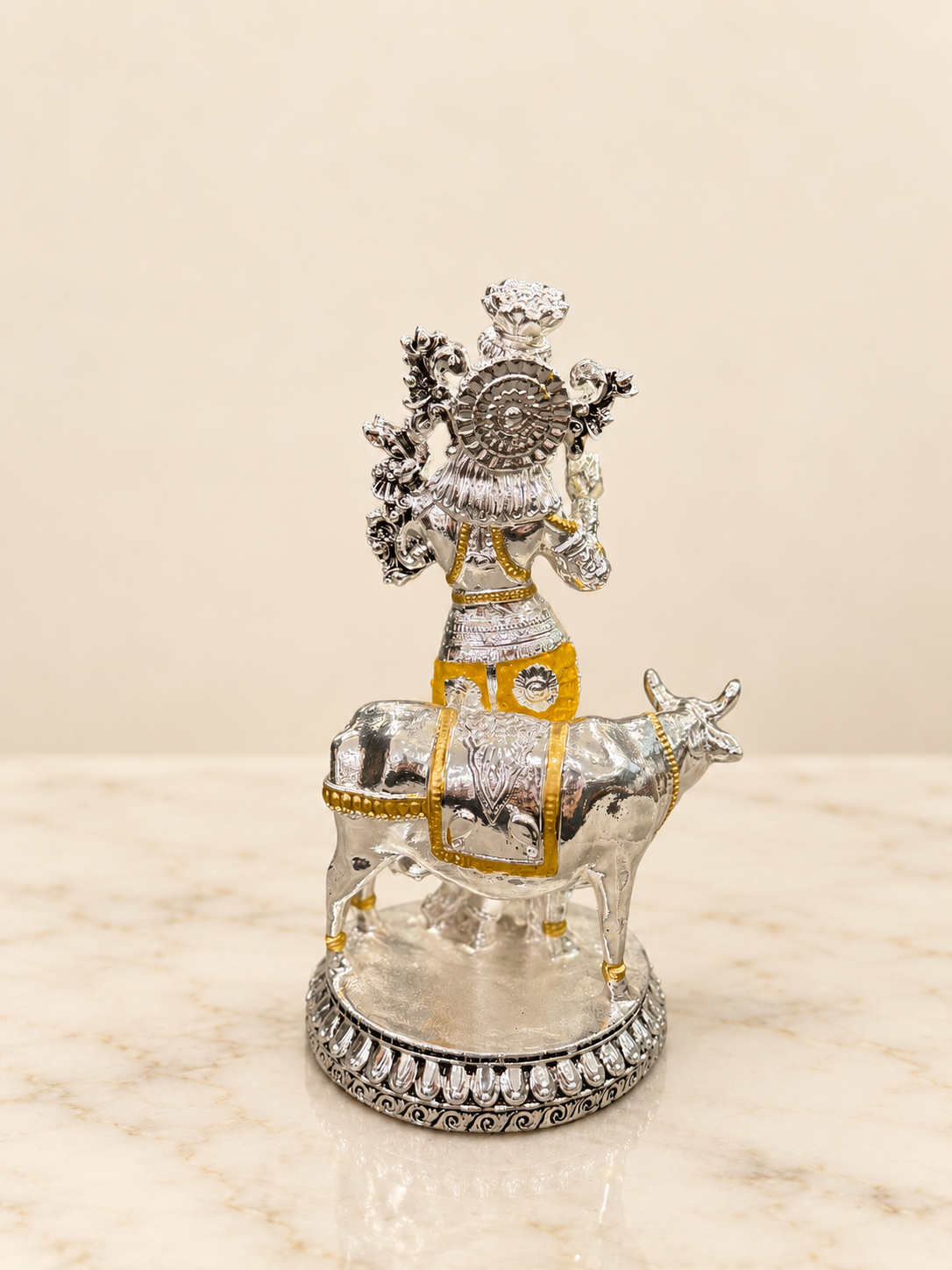 Silver Cladded Krishna Ji with Cow