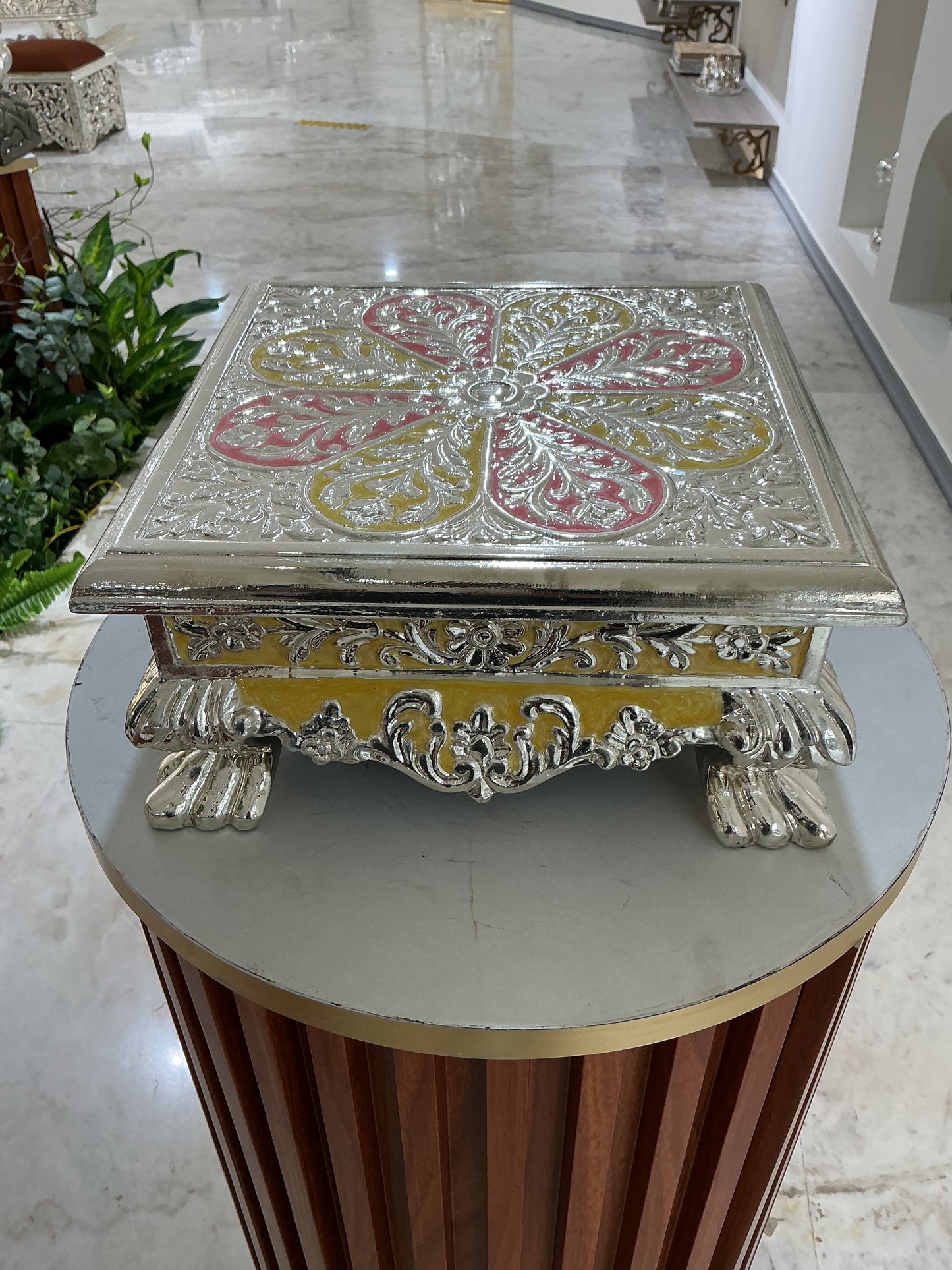 Silver Cladded Pooja Chowki Extra Small