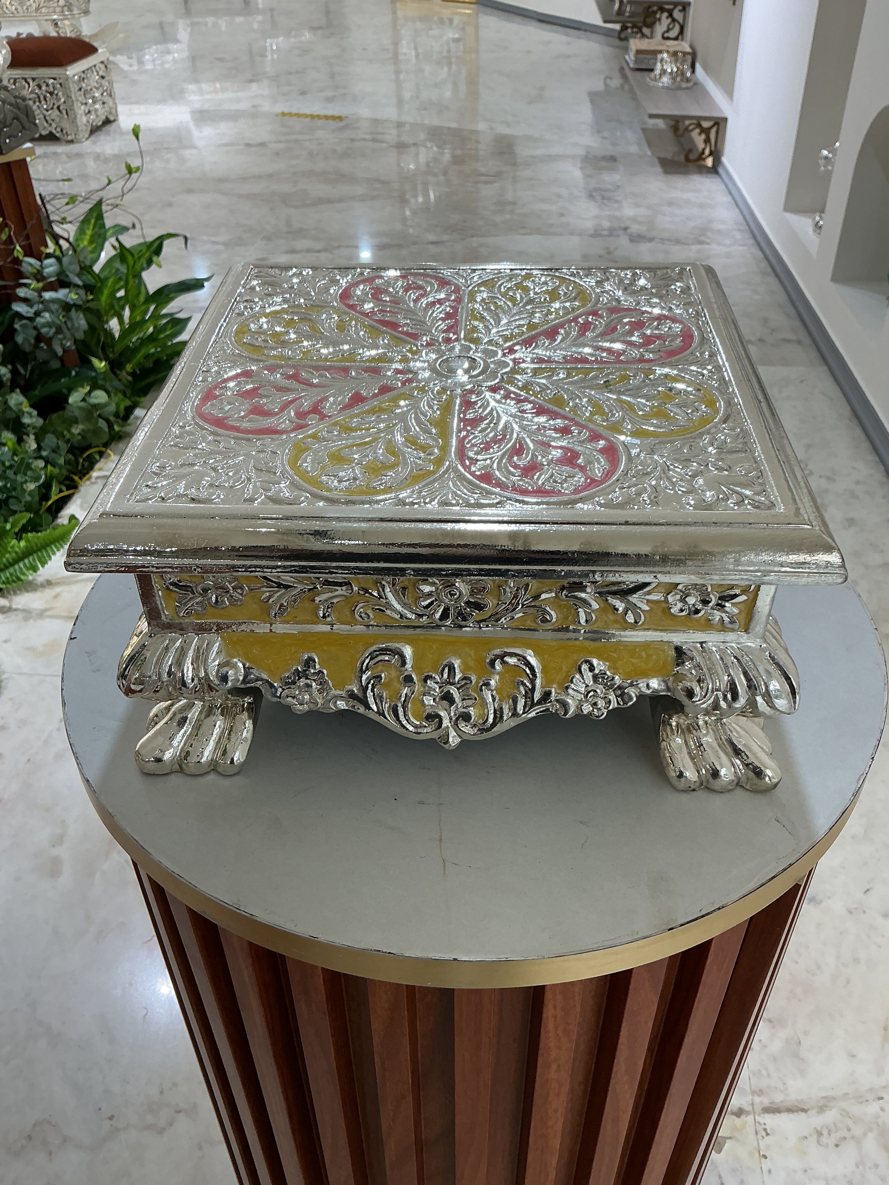 Silver Cladded Pooja Chowki Extra Small