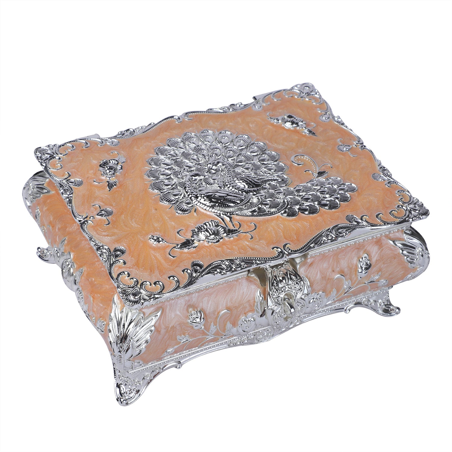 Peacock enamel box - Peach