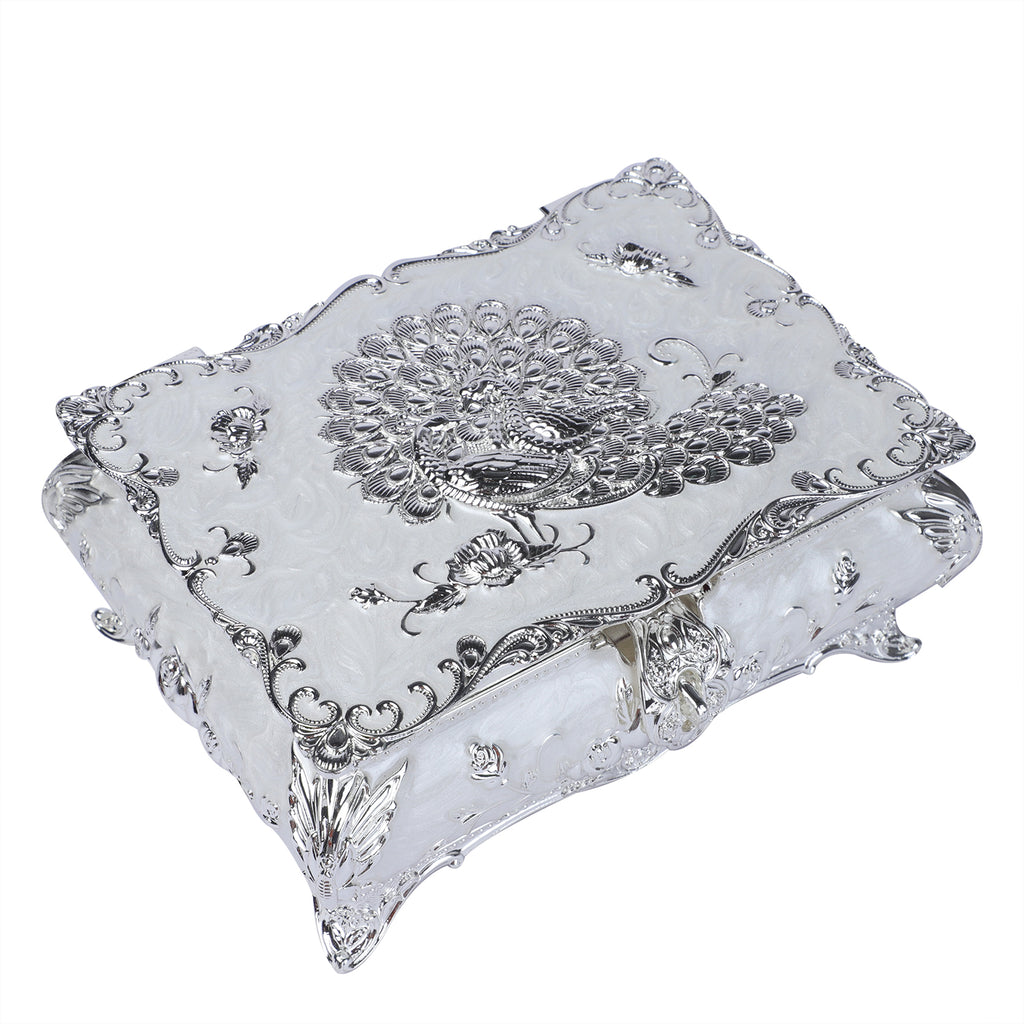 Peacock enamel box - white