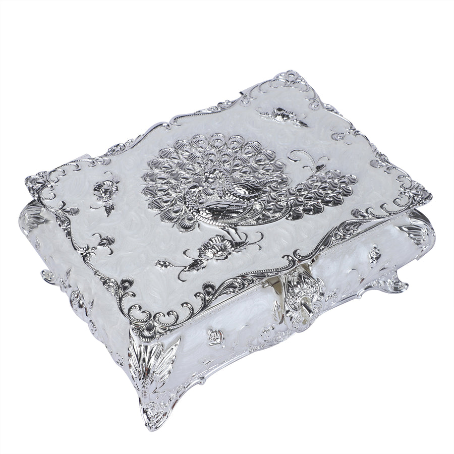 Peacock enamel box - white