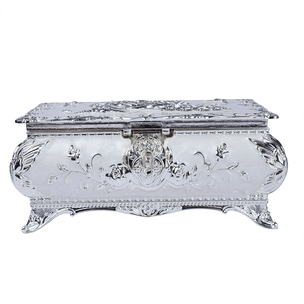 Peacock enamel box - white