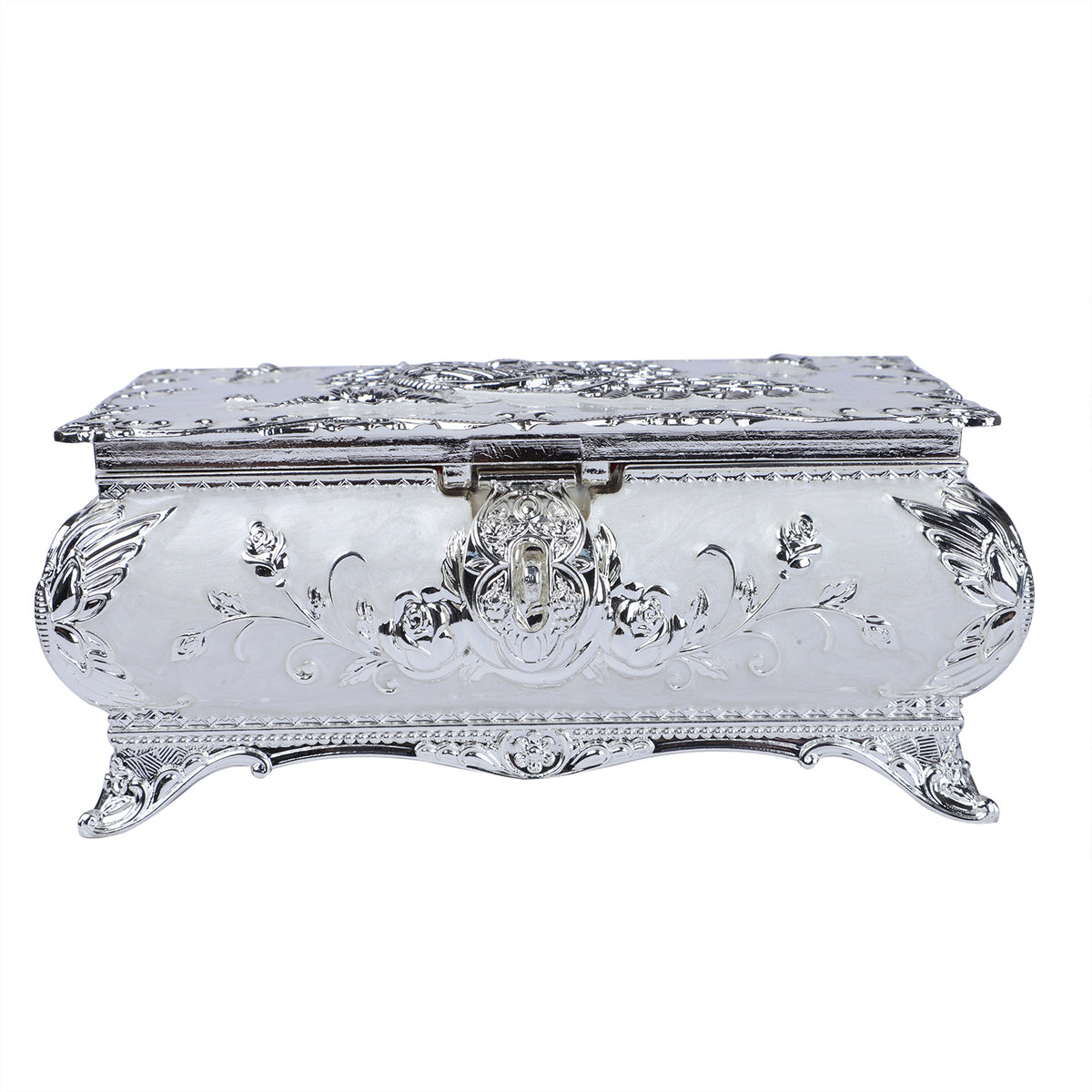 Peacock enamel box - white