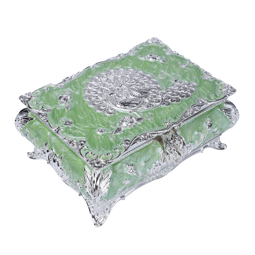 Peacock enamel box - sea green