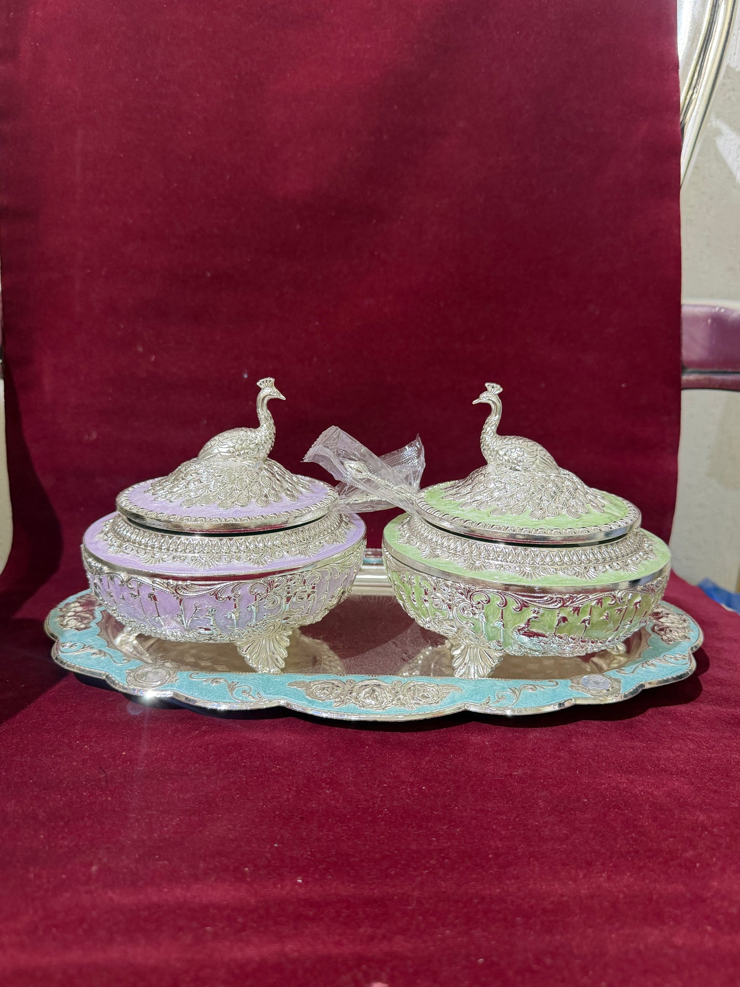 2 Peacock Candy box with Tray