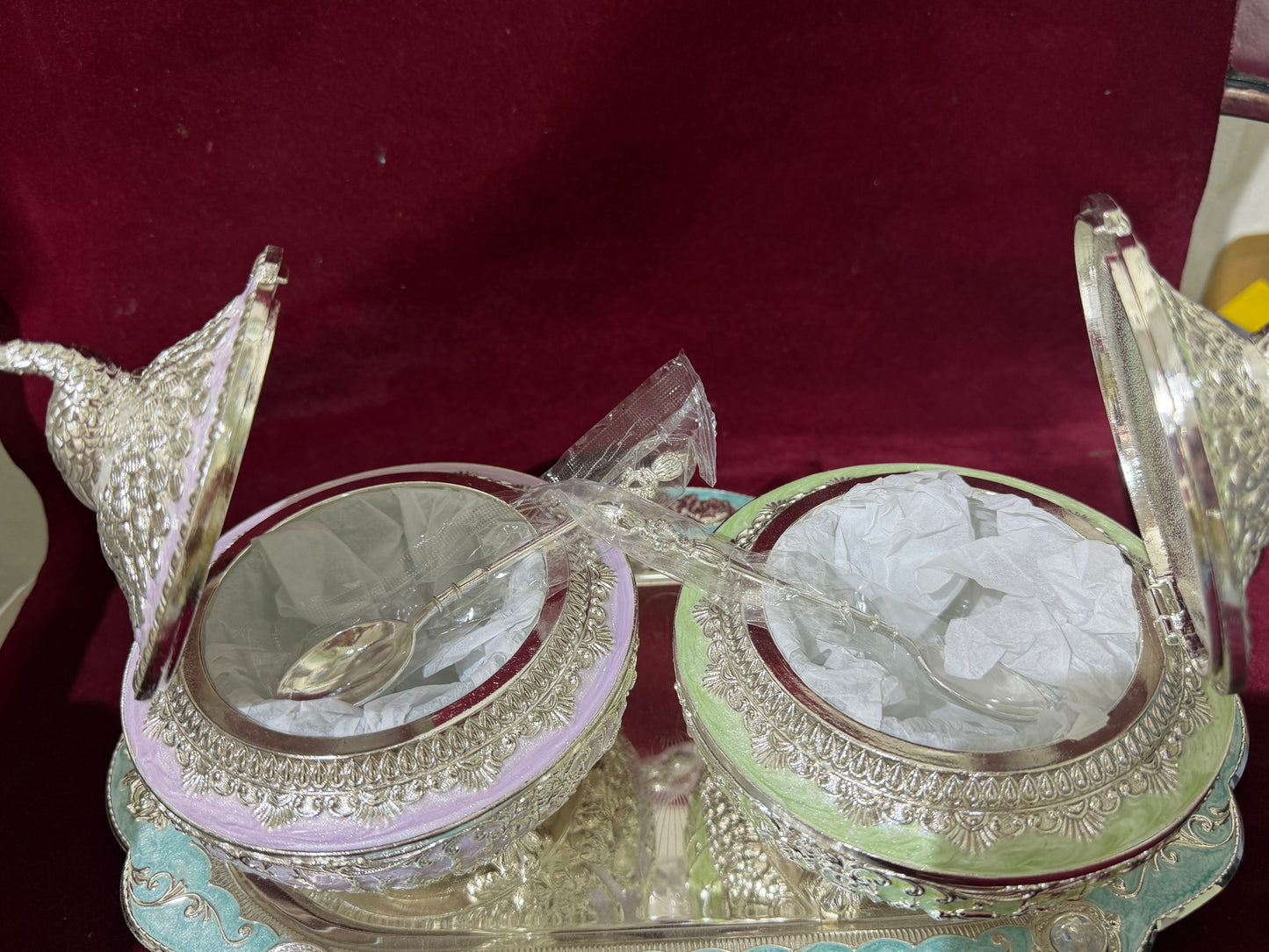 2 Peacock Candy box with Tray