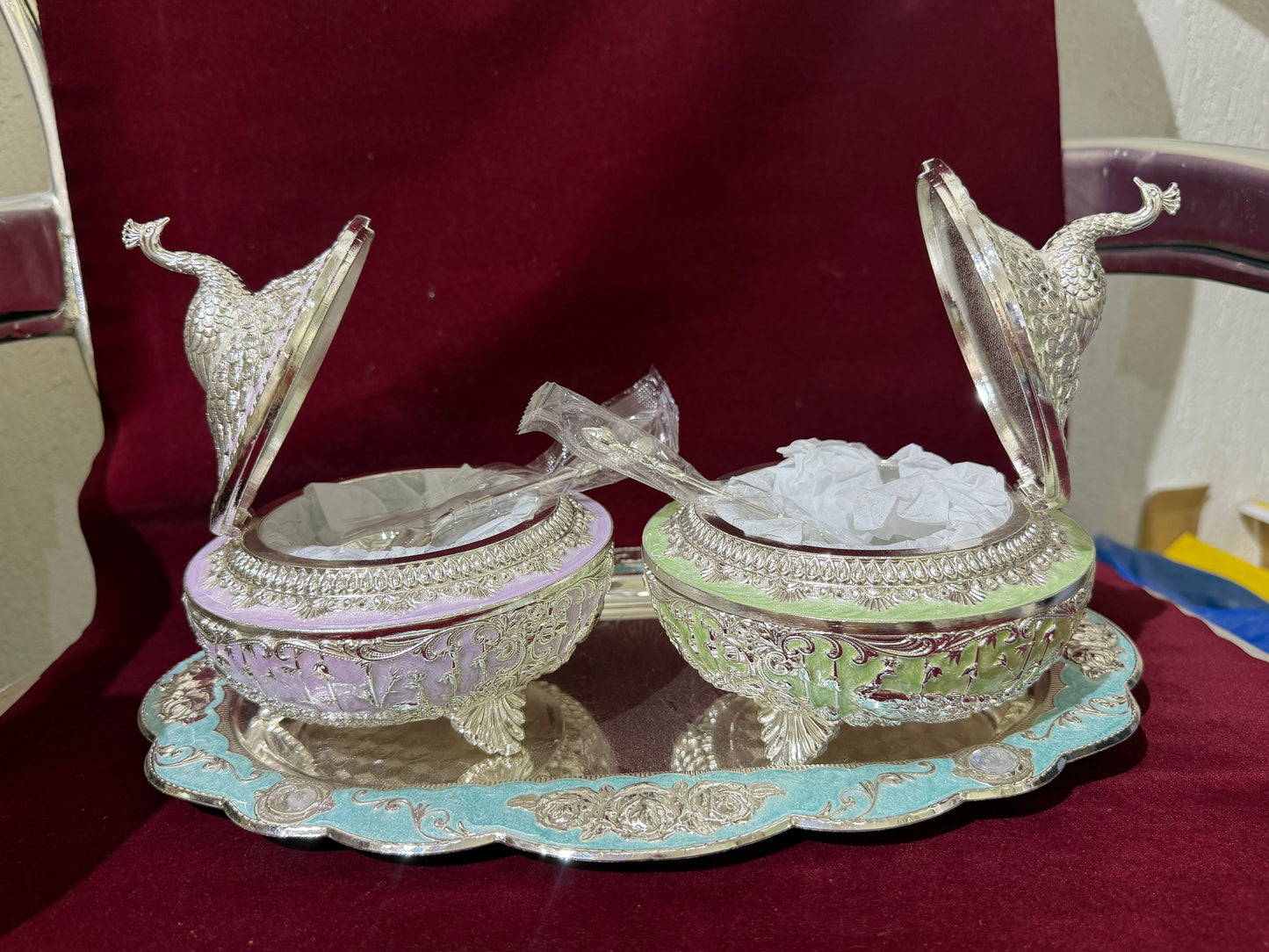 2 Peacock Candy box with Tray