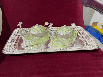 2 Peacock Boxes with Tray
