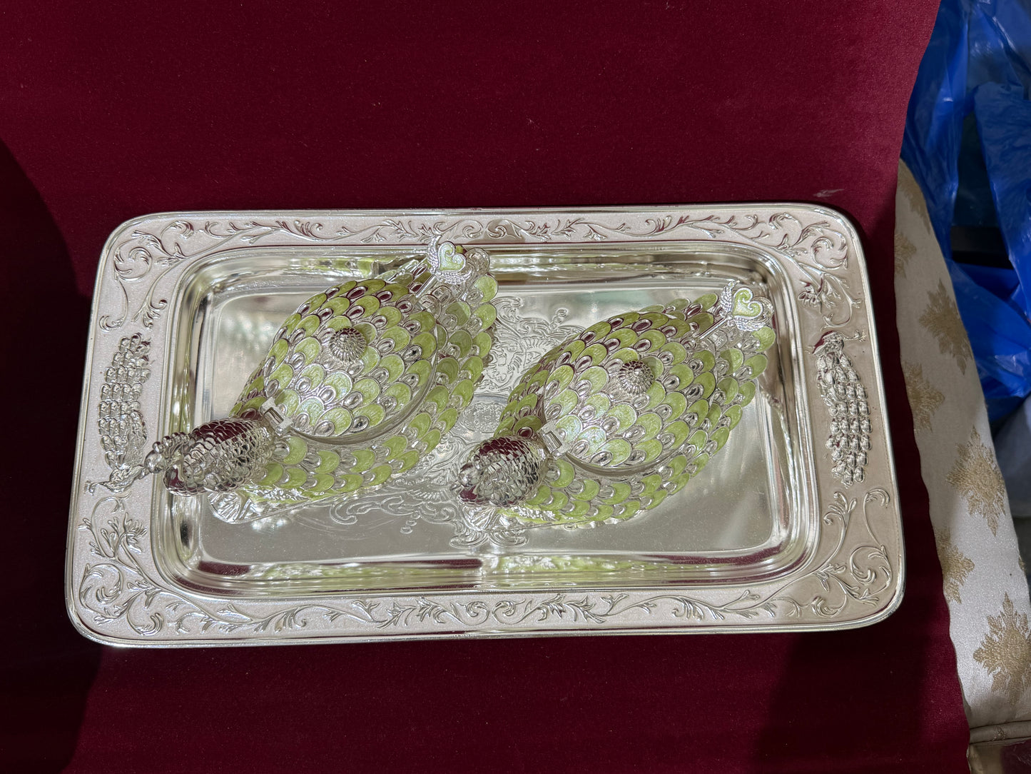 2 Peacock Boxes with Tray