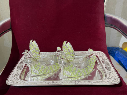 2 Peacock Boxes with Tray