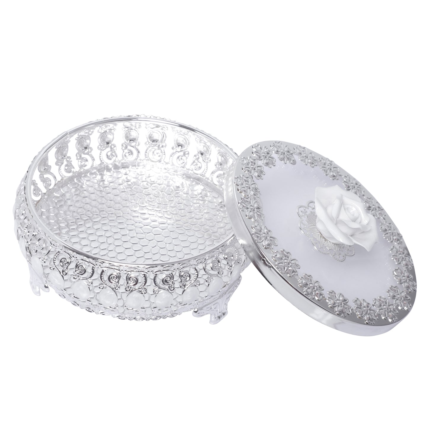 Flower Nob Round Box - White