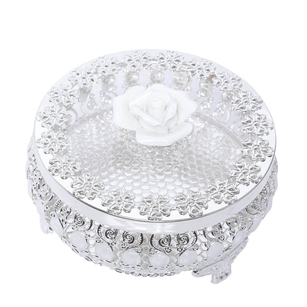 Flower Nob Round Box - White