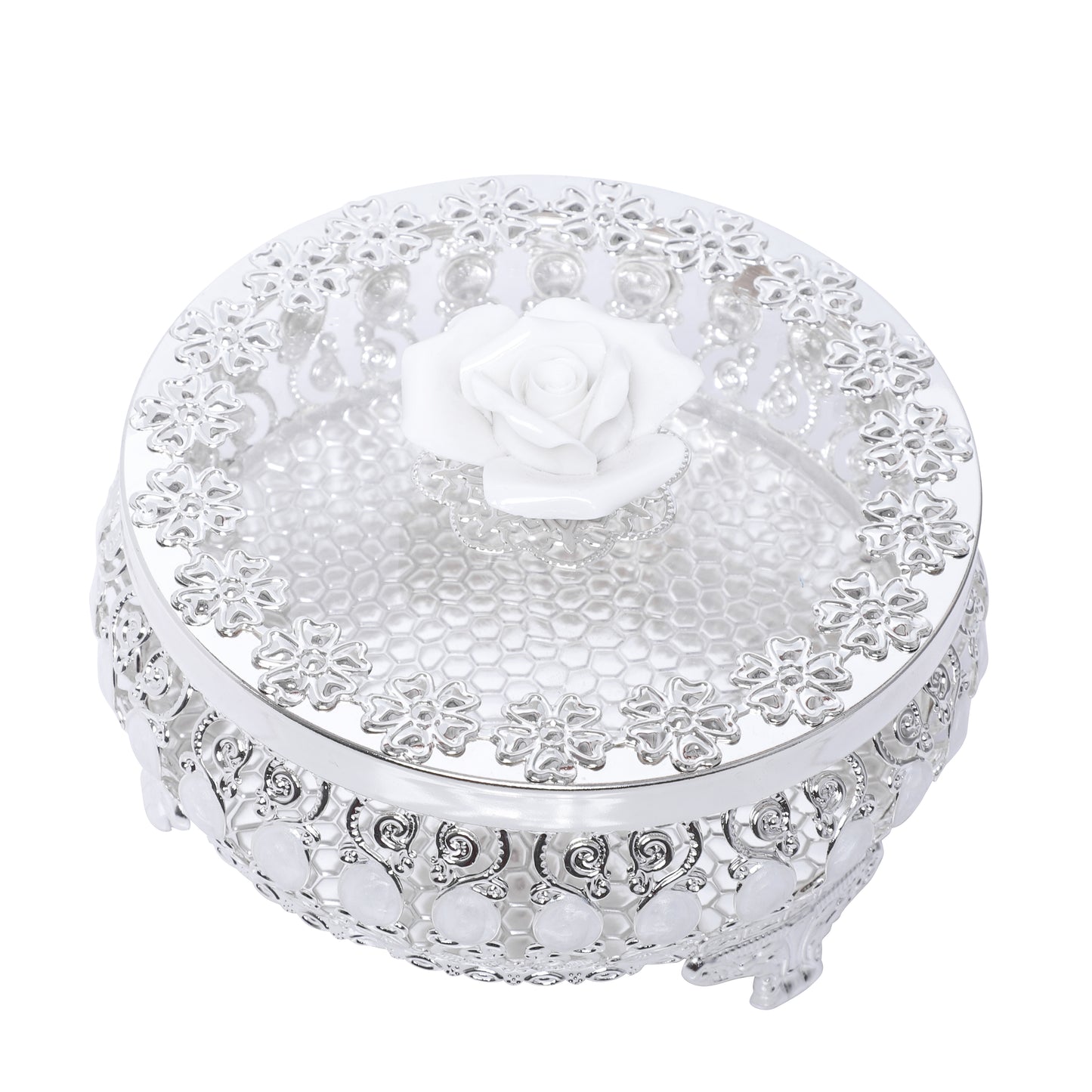 Flower Nob Round Box - White