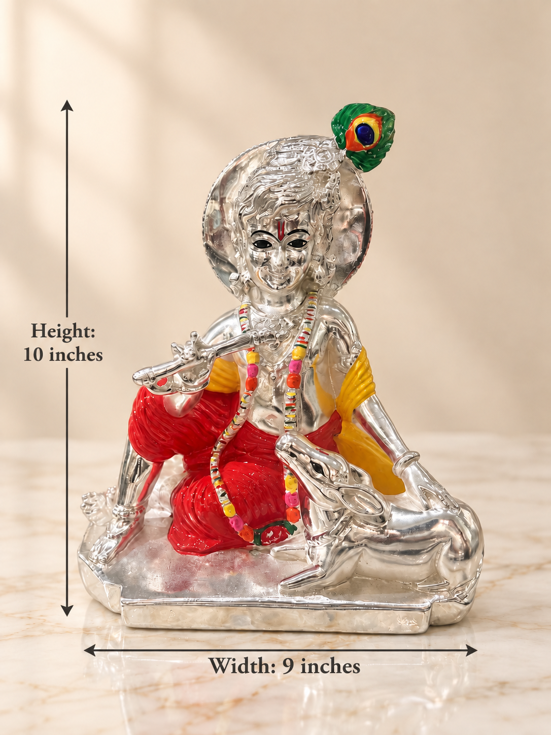 Silver Cladded Krishna Ji with Sitting Cow