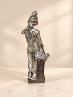 Silver Cladded Lady Statue with Flowers