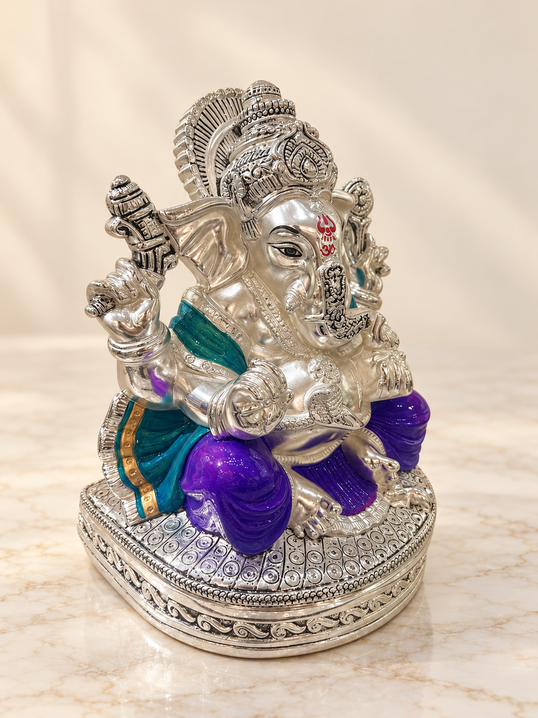 Silver Cladded Ganesh Ji Coloured