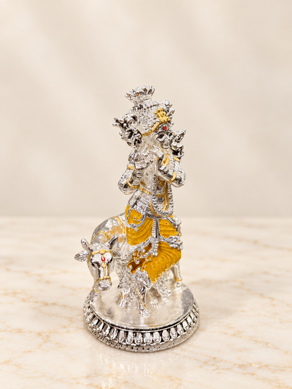 Silver Cladded Krishna Ji with Cow