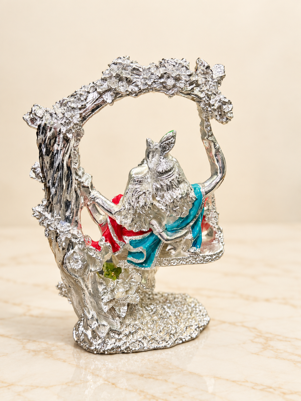 Silver Cladded Krishna Ji with Jhula