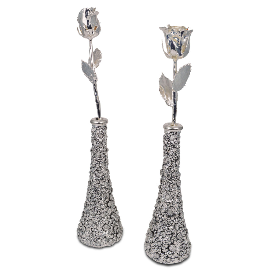 Flower vase with rose - Pair