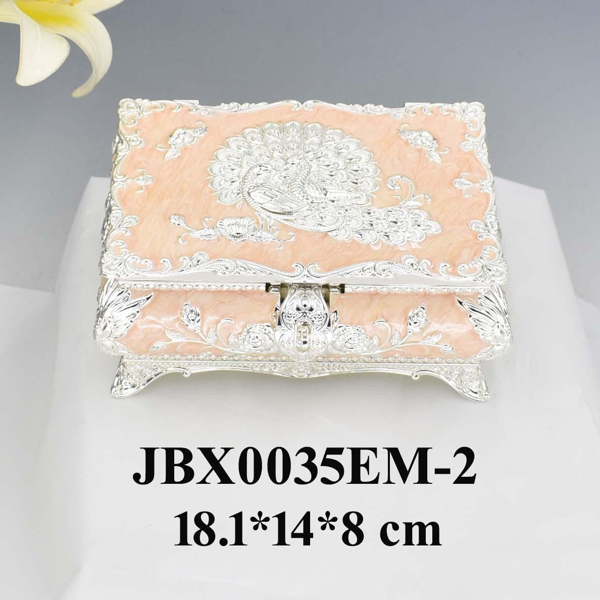 Peacock enamel box - Peach